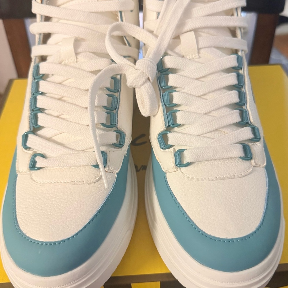 Circus by Sam Edelman White and Teal Lace-Up Women's Sneakers